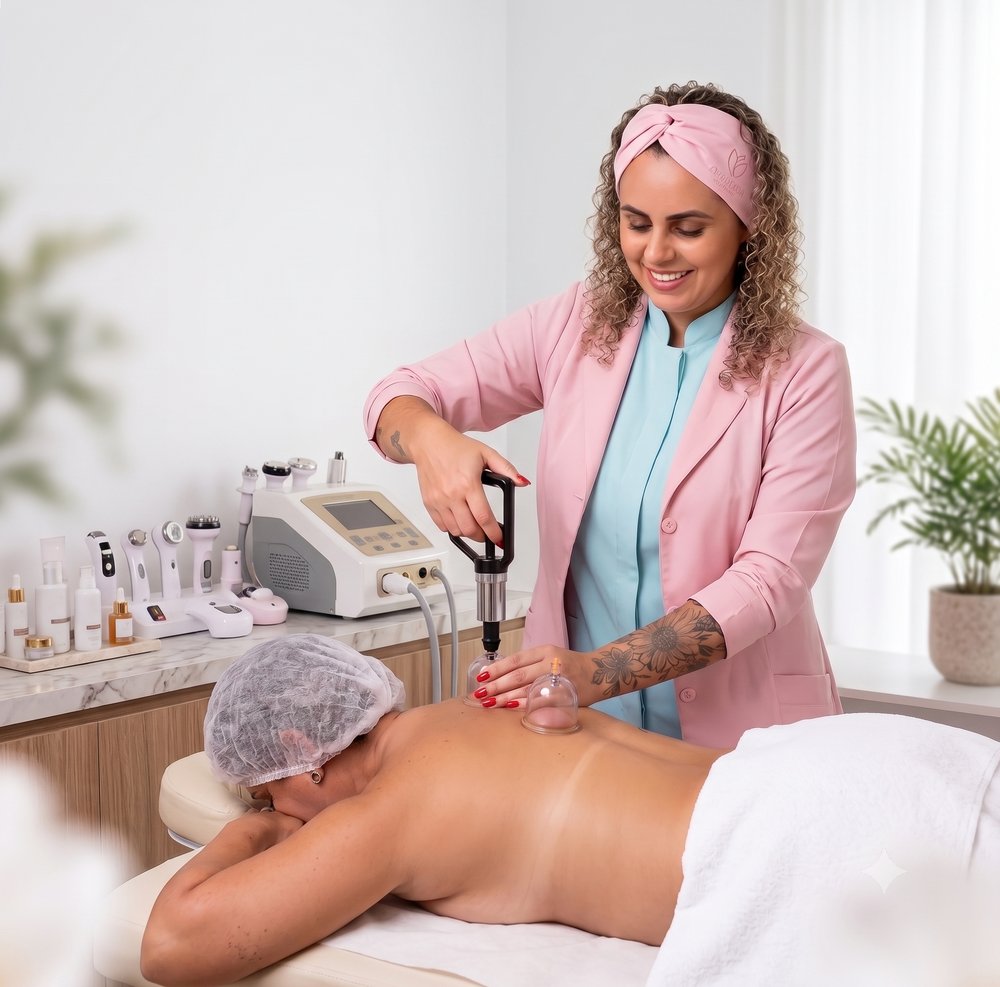 Tuany Peixoto realizando tratamento estético em sua clínica